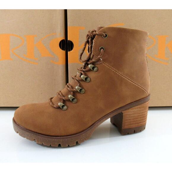 Korks Erica Lace Up Combat Boots Lug Sole Tan Cognac Size 7.5 - Picture 2 of 7